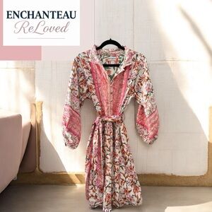 Sue Sartor Paloma Flounce Shorty Floral Dress Pink Kumquat